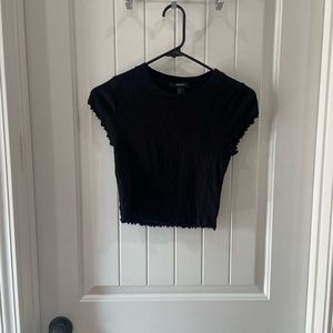 Forever 21 women’s size small black ribbed crop top lettuce edges